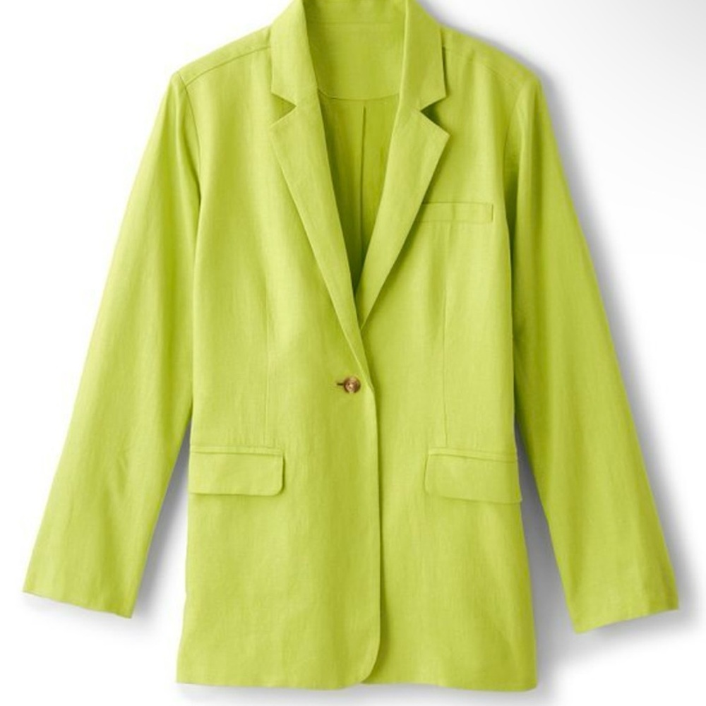 Linen-Blend Single-Button Blazer - Lime Green
